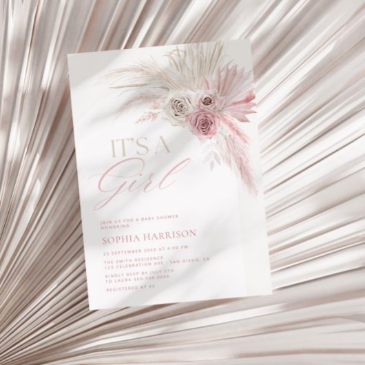 Soft Pink Boho Arch Girl Baby shower Kaart