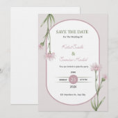 Soft Pink Botanical Wedding Invitation Kaart (Voorkant / Achterkant)