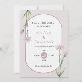 Soft Pink Botanical Wedding Invitation Kaart