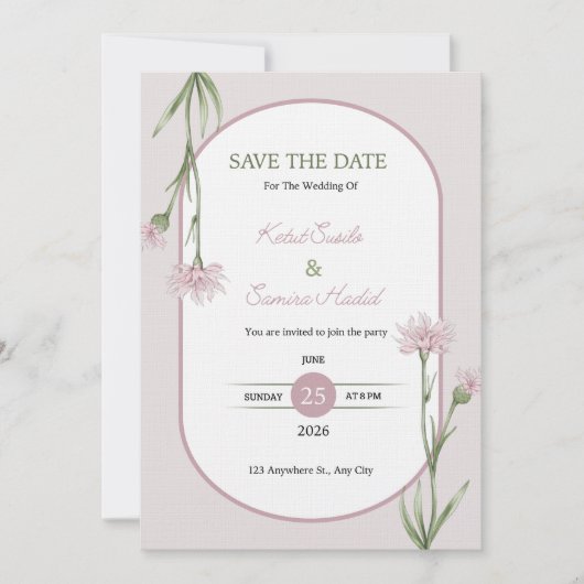 Soft Pink Botanical Wedding Invitation Kaart (Voorkant)