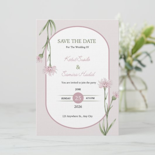 Soft Pink Botanical Wedding Invitation Kaart (Staand voorkant)
