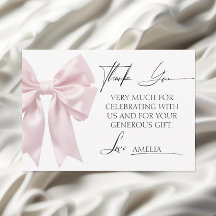 Soft Pink Bow Baby shower Bedankt Card