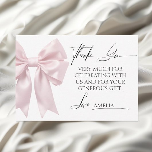 Soft Pink Bow Baby shower Bedankt Card