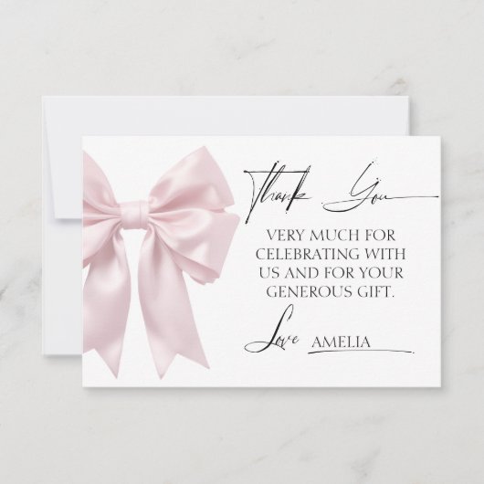 Soft Pink Bow Baby shower Bedankt Card (Voorkant)