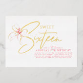 Soft Pink Bow Elegant Romantic Sweet 16th Birthday Folie Uitnodiging (Voorkant)