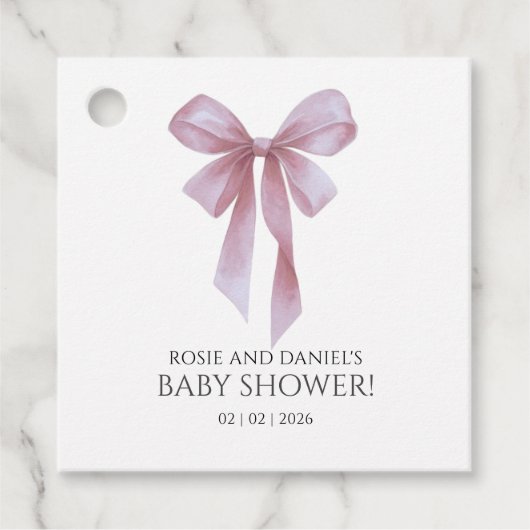 Soft Pink Bow Girl Baby Shower Bedankjes Labels (Voorkant)