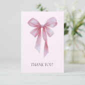 Soft Pink Bow Girl Baby Shower Bedankkaart (Staand voorkant)