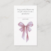 Soft Pink Bow Girl Baby Shower Diaper Raffle Informatiekaartje (Achterkant)