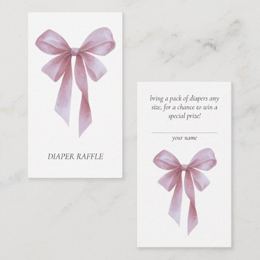 Soft Pink Bow Girl Baby Shower Diaper Raffle Informatiekaartje (Voorkant / Achterkant)