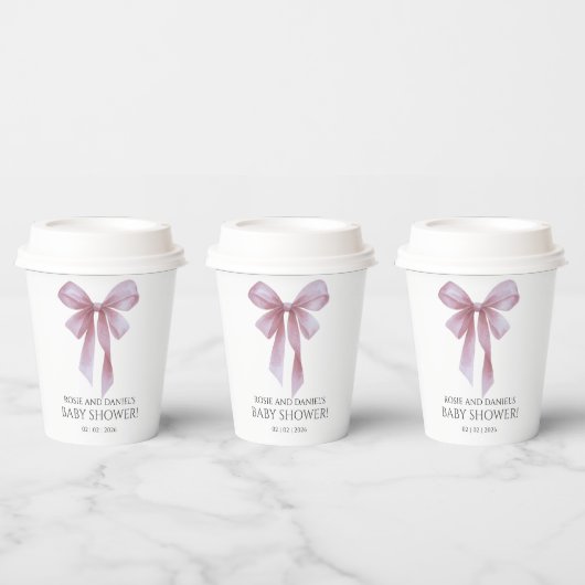 Soft Pink Bow Girl Baby Shower Papieren Bekers (Multi)