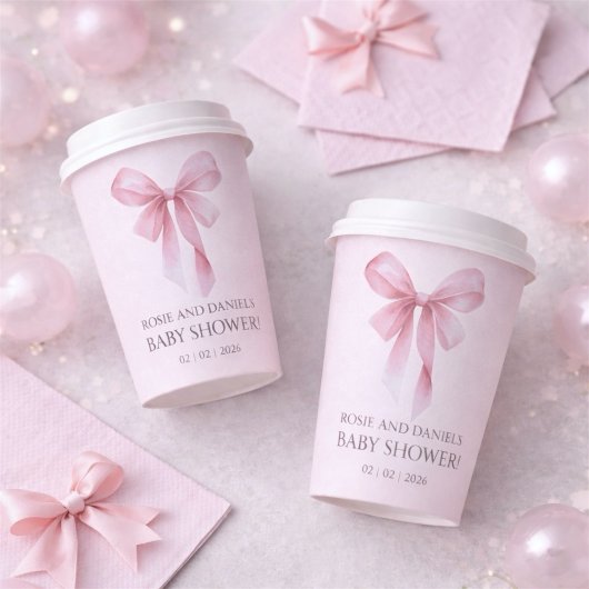 Soft Pink Bow Girl Baby Shower Papieren Bekers