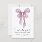 Soft Pink Bow Girl Baby Shower Save The Date (Voorkant)