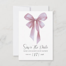 Soft Pink Bow Girl Baby Shower Save The Date