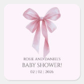 Soft Pink Bow Girl Baby Shower Vierkante Sticker (Voorkant)