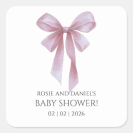 Soft Pink Bow Girl Baby Shower Vierkante Sticker