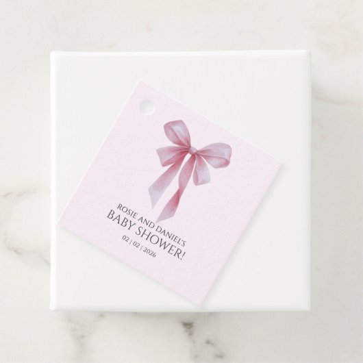 Soft Pink Bow Girl Baby Shower Welcome Bedankjes Labels (In situ)