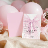 Soft Pink Bow Script Baby Shower Invite Kaart