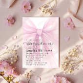Soft Pink Bow Script Baby Shower Invite Kaart