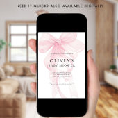 Soft Pink Bow Text Overlay Baby Shower Kaart