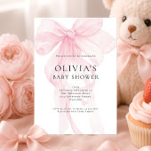 Soft Pink Bow Text Overlay Baby Shower Kaart
