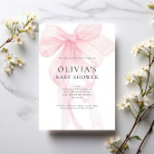 Soft Pink Bow Text Overlay Baby Shower Kaart