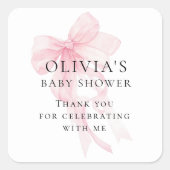 Soft Pink Bow Text Thank You Baby Shower Vierkante Sticker (Voorkant)