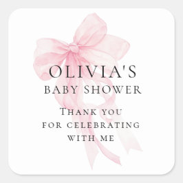 Soft Pink Bow Text Thank You Baby Shower Vierkante Sticker