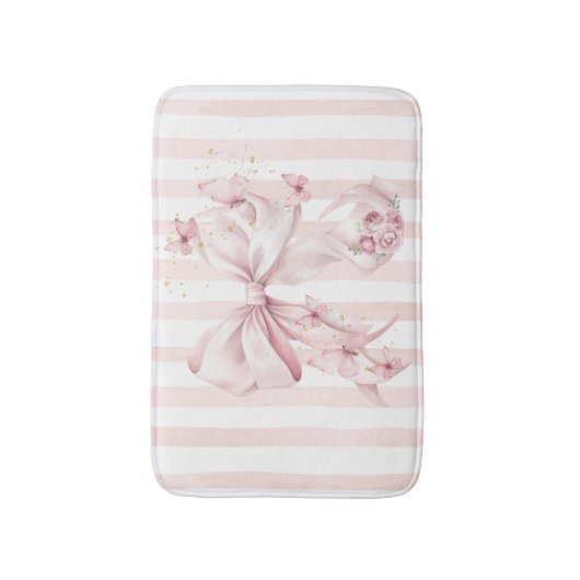 Soft Pink Bow with Butterflies  Badmat (Voorkant Verticaal)