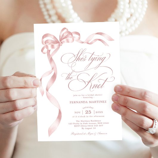 Soft Pink Bow Ze bindt het knoop Vrijgezellenfeest Kaart