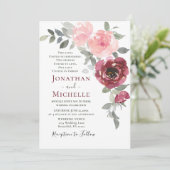 Soft Pink Burgundy Floral Christelijk bruiloft Kaart (Staand voorkant)