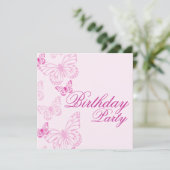 Soft Pink Butterfly Verjaardag Uitnodiging (Staand voorkant)