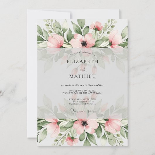 Soft Pink Charming Watercolor Wedding Kaart (Voorkant)