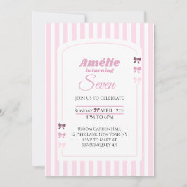 Soft Pink Coquette Bow Girl Seventh Birthday Party Kaart