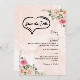 Soft Pink Cream Floral Wedding Save the Date  Kaart