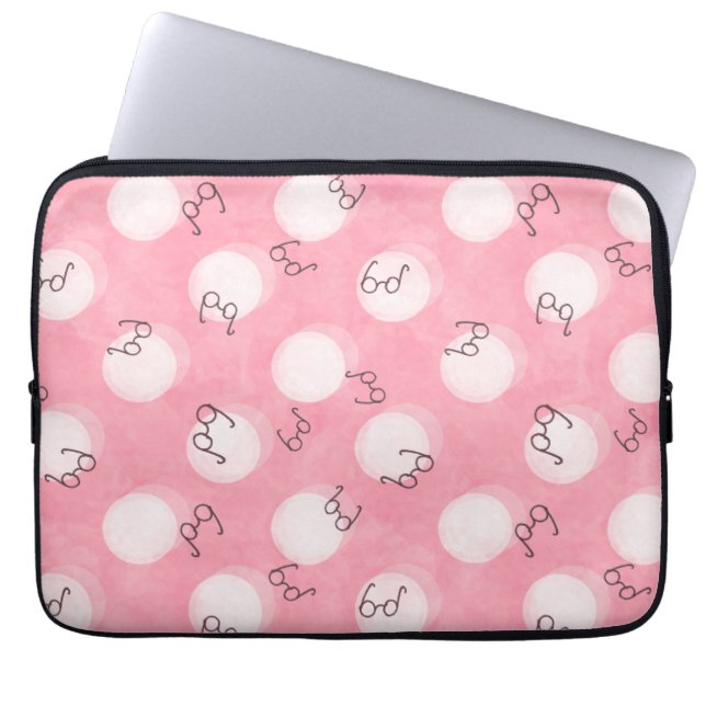 Soft Pink Cute Pattern – Minimal Aesthetic Polka Laptop Sleeve (Voorkant)