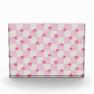 Soft Pink Daisy Checkerboard Floral Pattern Fotoblokken