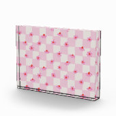Soft Pink Daisy Checkerboard Floral Pattern Fotoblokken (Rechts)