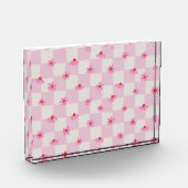 Soft Pink Daisy Checkerboard Floral Pattern Fotoblokken (Links)