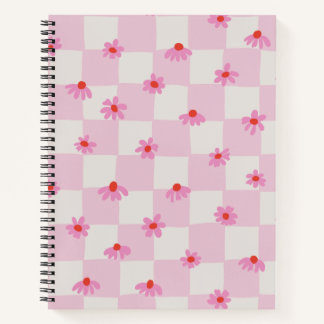 Soft Pink Daisy Checkerboard Floral Pattern Notitieboek