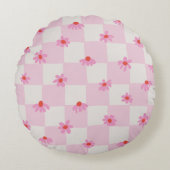 Soft Pink Daisy Checkerboard Floral Pattern Rond Kussen (Voorkant)