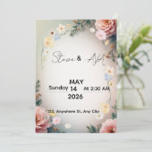 Soft Pink Elegant Wedding Invitation Kaart (Staand voorkant)