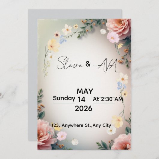 Soft Pink Elegant Wedding Invitation Kaart (Voorkant / Achterkant)