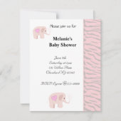 Soft Pink Elephant Baby shower Invitation Kaart (Voorkant)