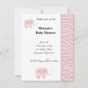 Soft Pink Elephant Baby shower Invitation Kaart