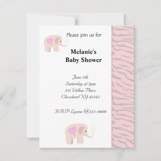 Soft Pink Elephant Baby shower Invitation Kaart (Voorkant)