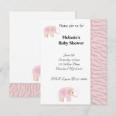 Soft Pink Elephant Baby shower Invitation Kaart (Voorkant / Achterkant)