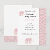 Soft Pink Elephant Baby shower Invitation Kaart (Voorkant / Achterkant)