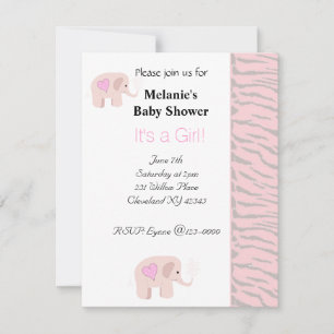 Soft Pink Elephant Baby shower Invitation Kaart