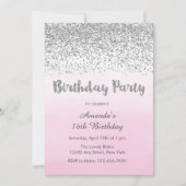 Soft Pink en Silver Birthday Uitnodiging (Voorkant)