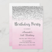 Soft Pink en Silver Birthday Uitnodiging (Voorkant / Achterkant)